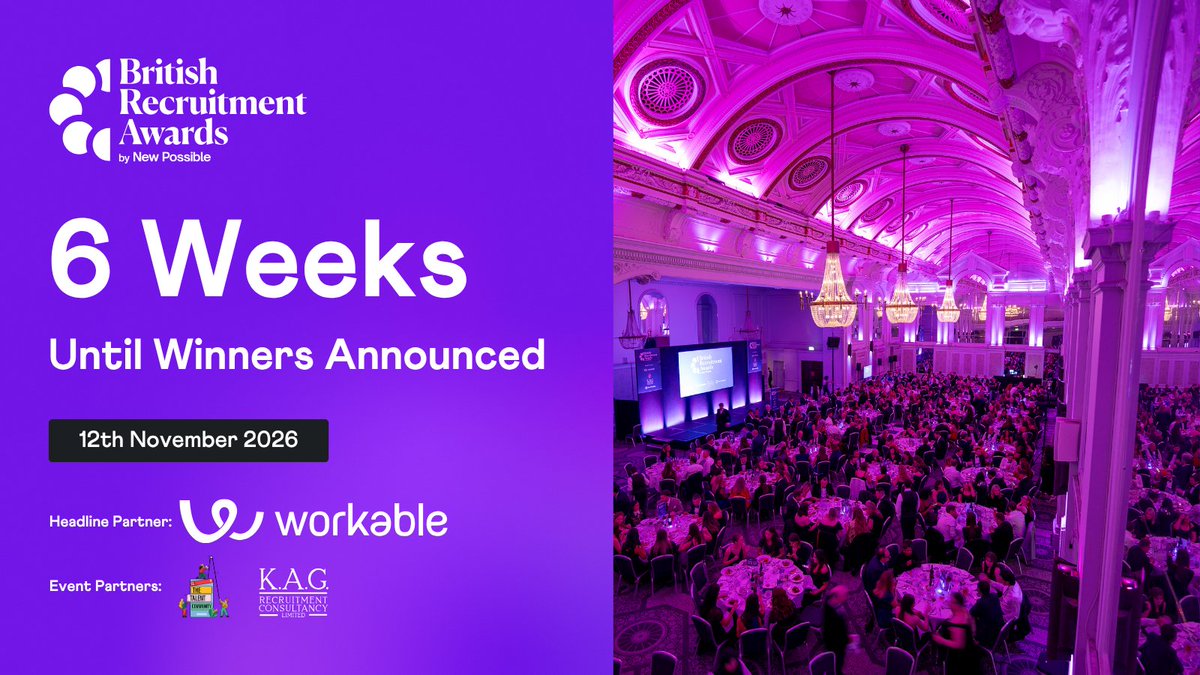 BritRecAwards's tweet photo. In six weeks we'll find out who this year's British Recruitment Awards Winners are! 🏆🟣
Winners revealed 12th November in Central London.
#Recruitment #Awards #Talent #HR https://t.co/xdvL3p4Lkk