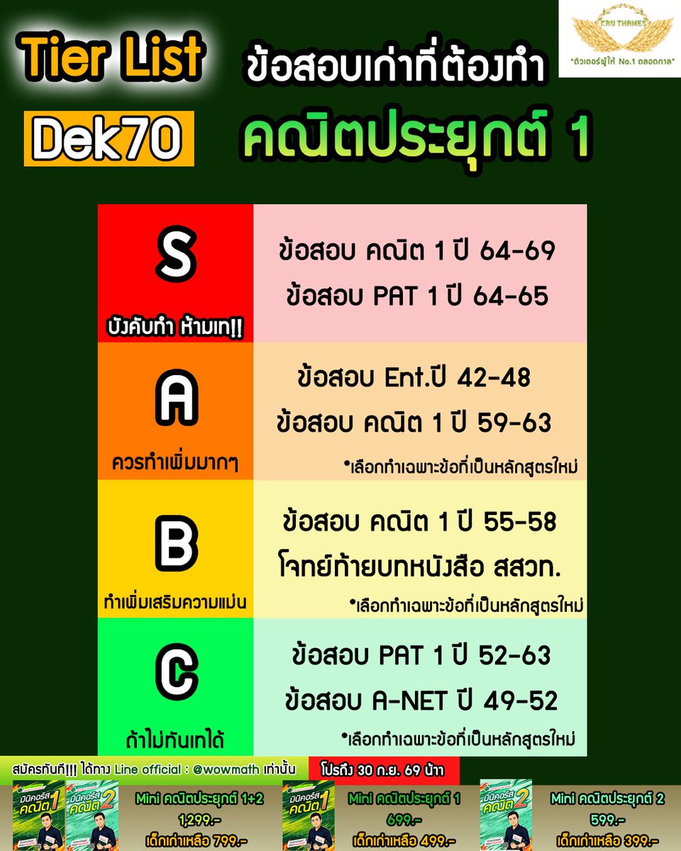 ThamesRangsiwut's tweet photo. 📌Tier List ข้อสอบเก่าที่ต้องทำ คณิตประยุกต์1 

#dek70 #ติวเตอร์ผู้ให้no1ตลอดกาล https://t.co/yCUTciSs4z