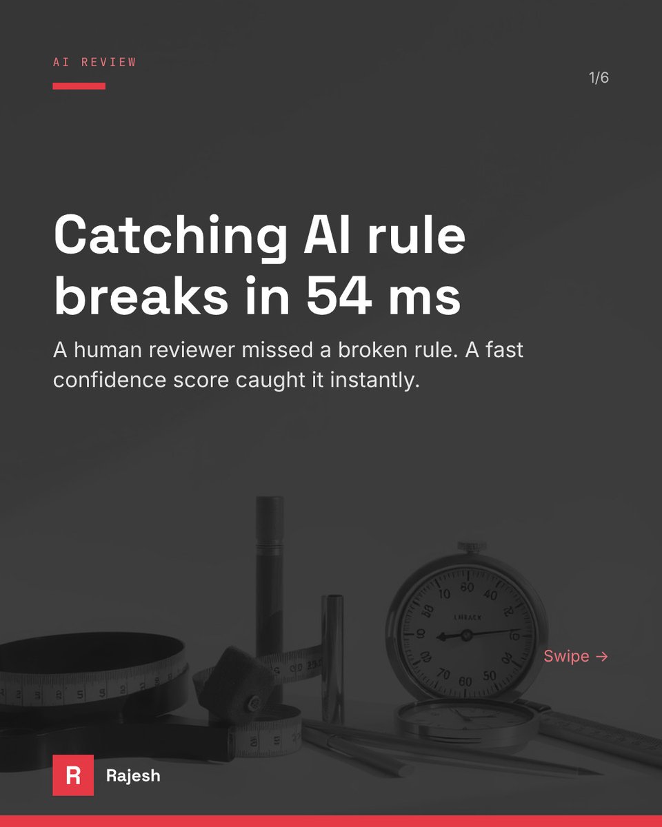 rajeshaiac's tweet photo. A human reviewer rejected a draft for a broken image, but missed a broken rule in the text.

I tested TypeSafe's Jev to catch compliance errors without chat. It flagged the rule break at 0.94 confidence in 54 milliseconds for $0.00003.

Instead of drafting long text, the model re https://t.co/IZocBOxI38