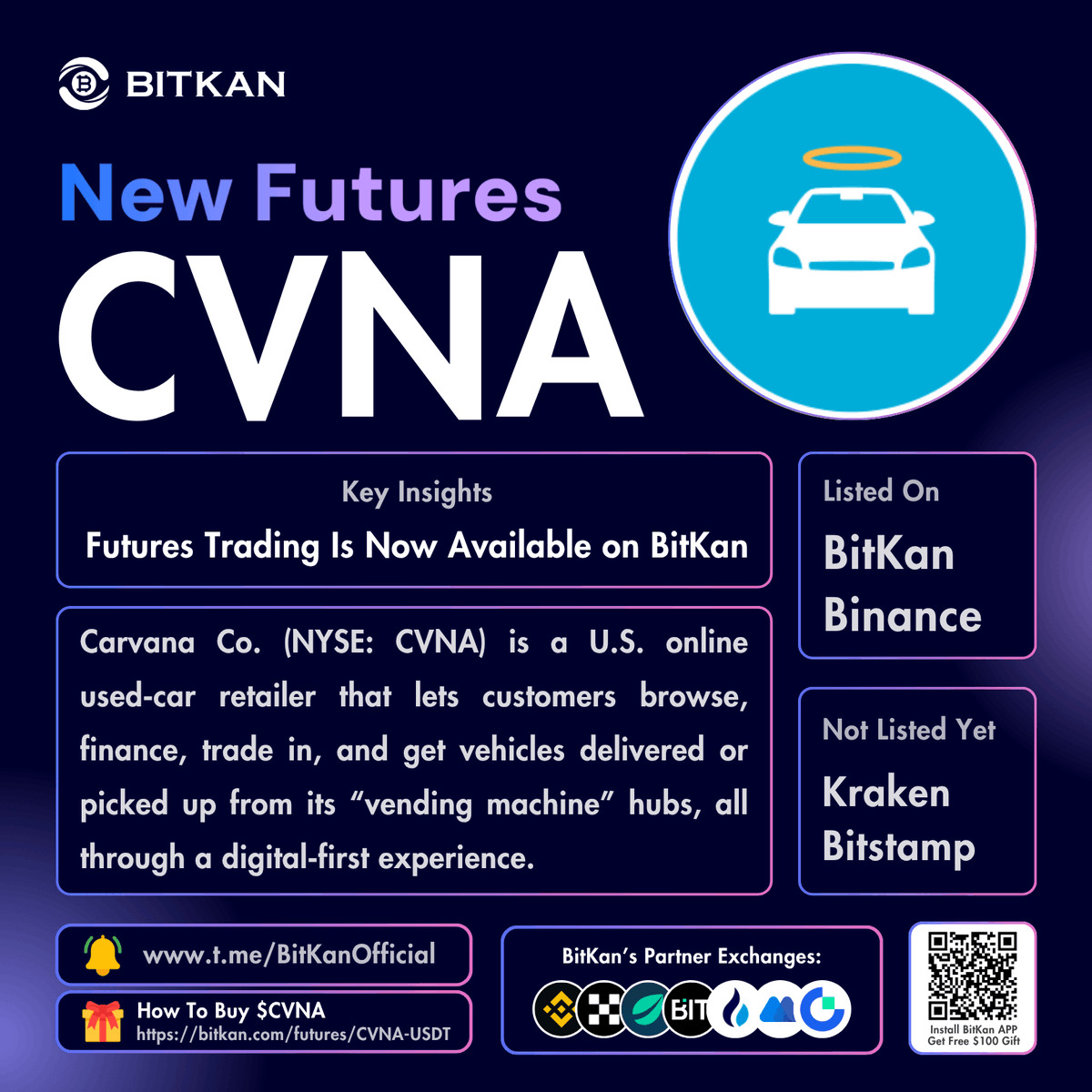 BitKanOfficial's tweet photo. 🔥 New Listing: @Carvana #CVNA futures trading pair is now available for trade:

$CVNA Futures Trading Pair:
https://t.co/UtQVw64f4S

Official #BitKan Announcement:
https://t.co/XN8CjFpTEn

Free $100 New User Sign-Up Gift:
https://t.co/41X7AjqzsA https://t.co/5DI7a2ouuw