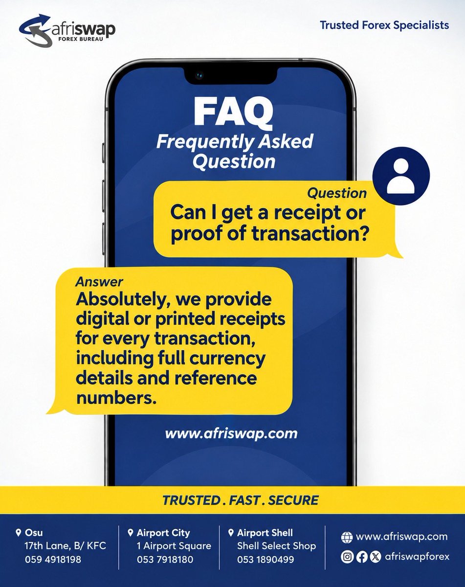 afriswapforex's tweet photo. Need a receipt or proof of your currency exchange transaction? 

Choose Afriswap Forex Bureau
 #DollarExchangeGhana #DollarExchangeAccra#CurrencyExchangeAccra#ForexBureauAccra https://t.co/q3BE7IYCh6