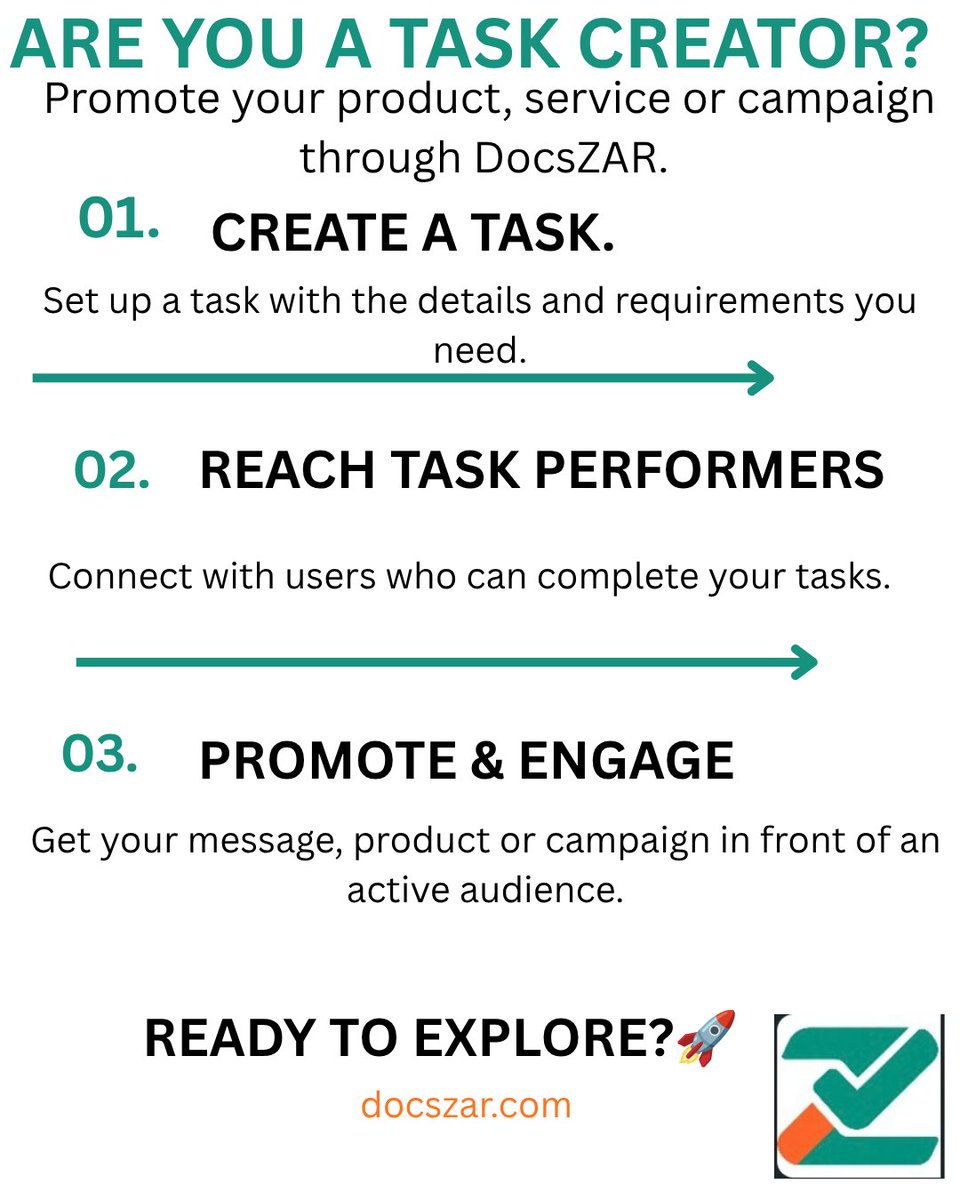 DocsZAR_'s tweet photo. Whether you're here to complete tasks 👤 or create tasks 📢, DocsZAR connects both sides.

Explore opportunities or promote your product, service or campaign.

👉 https://t.co/k1yQcQ66PW

#DocsZAR https://t.co/MLfmA6wmMh