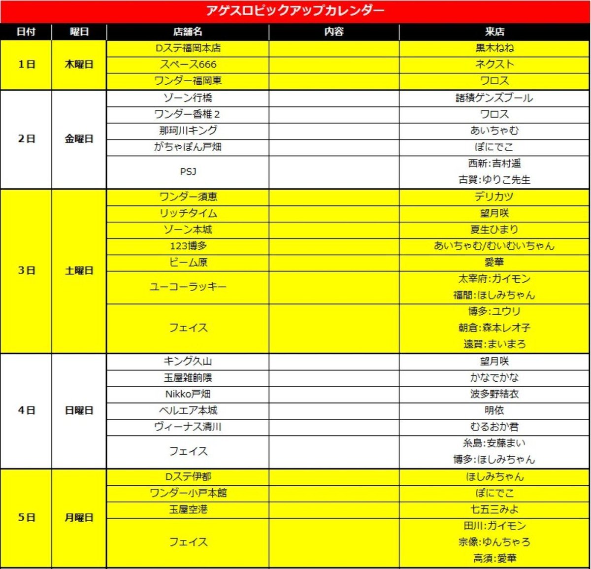 ageage_777's tweet photo. 10/1(木)～10/15(木)
来店/周年を分かる範囲でまとめてます📋️

❿月の周年・創業日の店舗
8(木)、ワンダー須恵
22(木)、プラザ長浜
23(金)、FORE若松
25(日)、クラブハウス
27(火)、プラザ博多
　　　    がちゃぽん戸畑
30(金)、���ェイス伊都
31(土)、ワンダー高田

5(月)～新台入替の週 https://t.co/bcb7gJJbLU