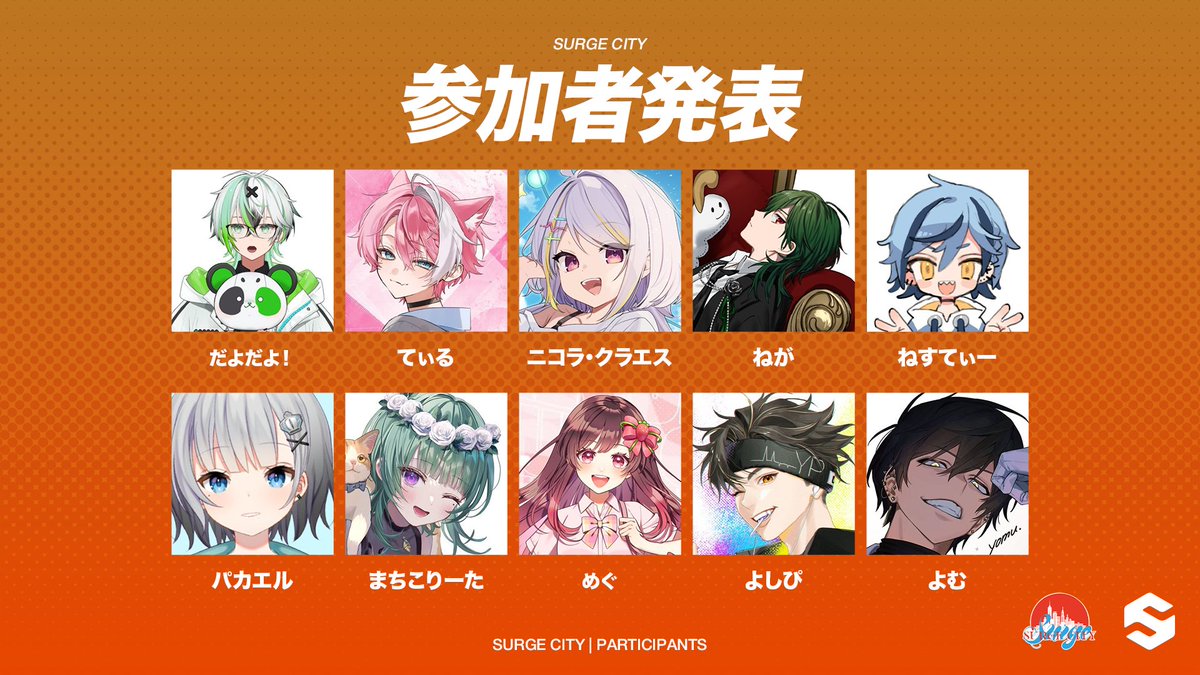 TeamSURGE_JP's tweet photo. だよだよ！  @DayoDayo_dayo 
てぃる @ThiL__ 
ニコラ・クラエス  @Nicola_Claes 
ねが @Negaaa318 
ねすてぃー @nesu_lol 
パカエル @paka_el 
まちこりーた @machikoriiita 
めぐ @meguchan_0612 
よしぴ @Dark_yosip 
よむ @y0muI0I https://t.co/S9CV9JCu5J