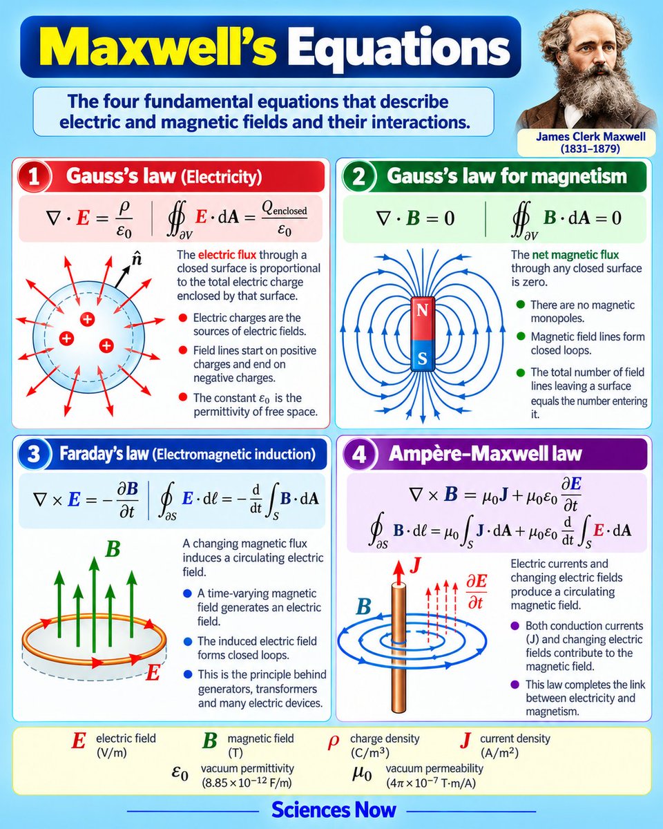 SciencesKL's tweet photo. Maxwell's Equations 
#physics https://t.co/qhBA9c44XY