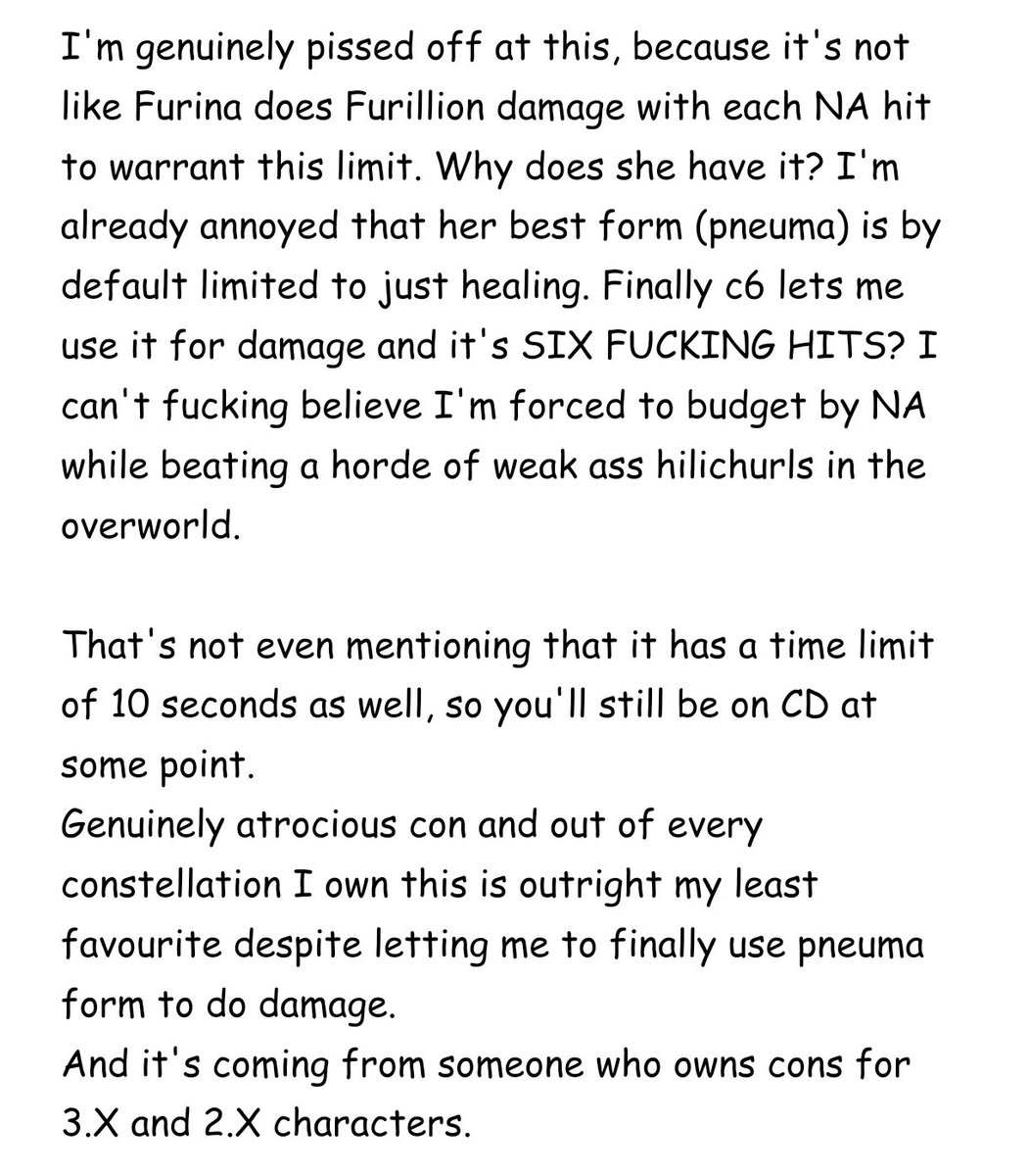 Saltiimin's tweet photo. Ranting about Furina's C6. I love her, she is the best girl but her final con is downright awful.
#GenshinImpactㅤ https://t.co/0EikCwT99m