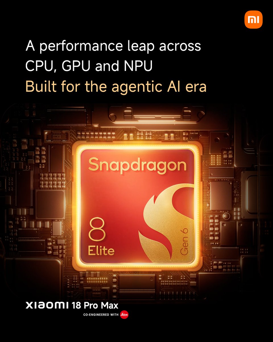 Xiaomi's tweet photo. Snapdragon® 8 Elite Extreme Gen 6,
a performance leap across CPU, GPU and NPU.

Re-architected for next-generation performance, graphics and on-device AI, the new flagship platform is built from the ground up for the AI era. https://t.co/AZUctdcIvU