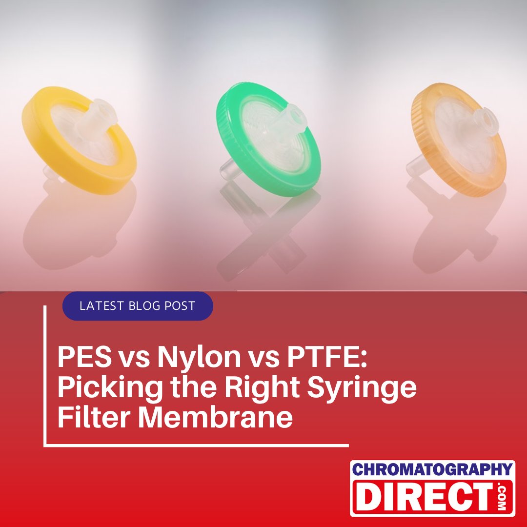 ChromDirect's tweet photo. Syringe filter membranes, simplified:

Aqueous → PES (fastest flow, lowest protein binding)
Organic solvents → Nylon
Aggressive chemistry → PTFE
Protein in the sample → PES, always

Three membranes, 95% of lab filtration covered.

Read our blog: https://t.co/7wXmaJLLQR https://t.co/rKv6Cs9PSH