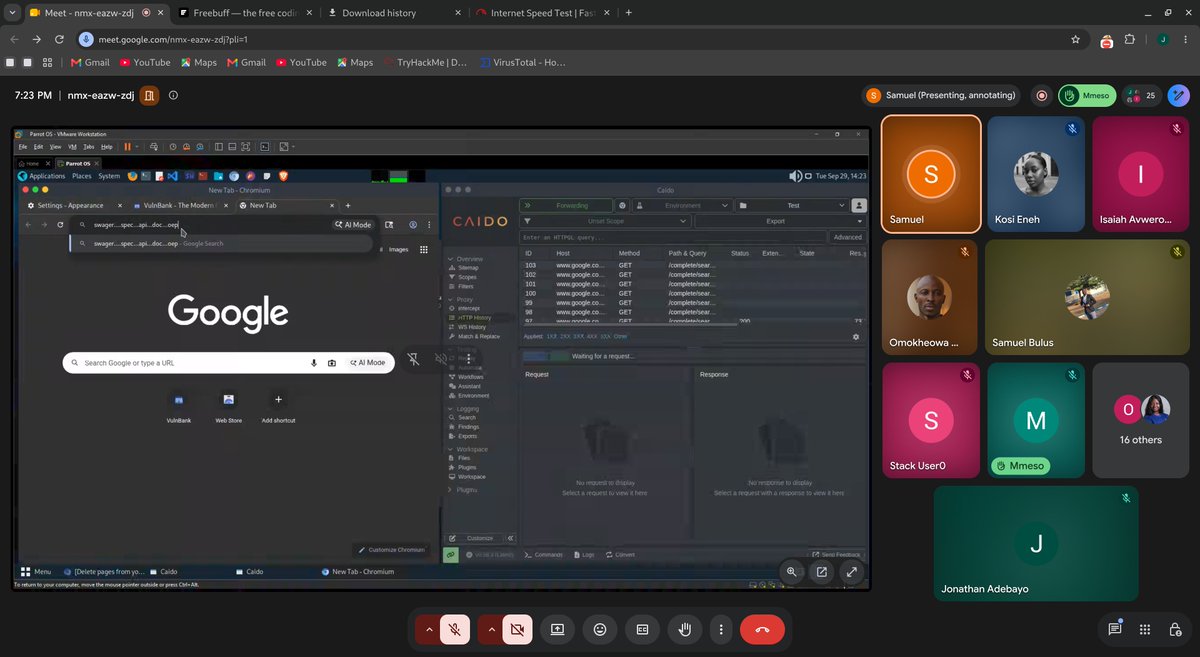APIsecUNigeria's tweet photo. 🛡️ Yesterday's #TechnicalTuesdays was a live one.

@Dghost_Ninja walked us through real recon-to-exploitation on VulnBank. Katana for crawling, httpx for recon, Caido for intercepting traffic. Everyone watched findings happened in real time.

Next up: OSCP in Practice, Oct 6. https://t.co/UfHBkayfYm