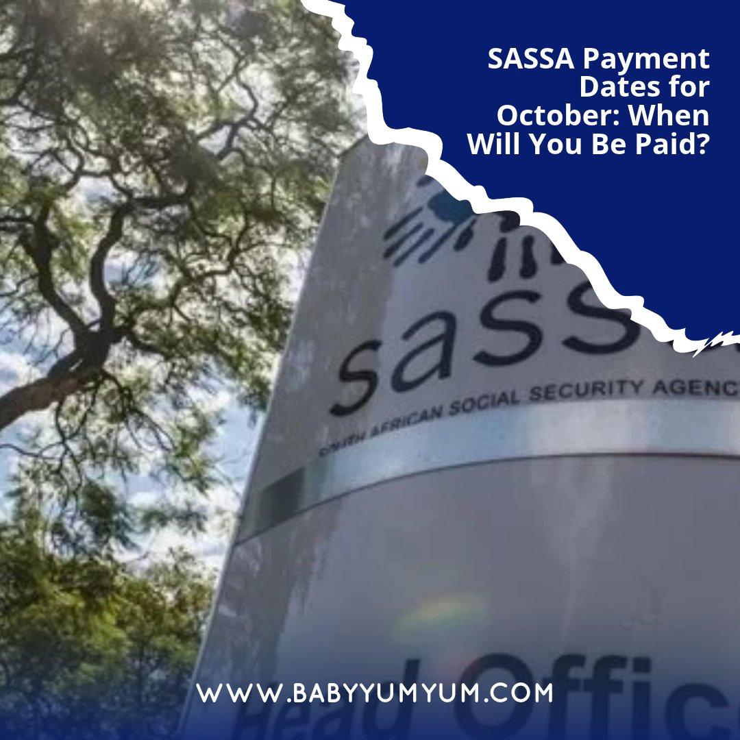 BabyYumYumSA's tweet photo. 📅 October’s SASSA payment schedule is out. 🔗 https://t.co/tHHd1j06gx 

See the dates you need to know, plus what happens if your grant is under review or your payment is delayed.

#BabyYumYum #BYY #SASSA #SASSAGrants #SocialGrants #October2026 https://t.co/PmJghIg3fl