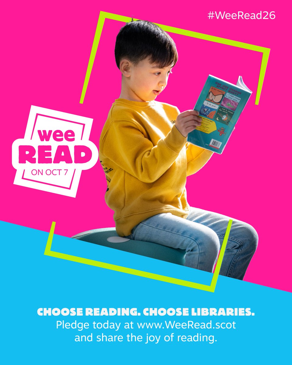 MidLibraries's tweet photo. There’s no such thing as the right thing to read.

Read a little. Read a lot. Read what brings you joy.

Every read counts – and everyone is invited to join Scotland’s Wee Read on 7 October. Make your pledge today: https://t.co/9nRn6T2RKw #WeeRead26 📚 https://t.co/3xZUszg5M5