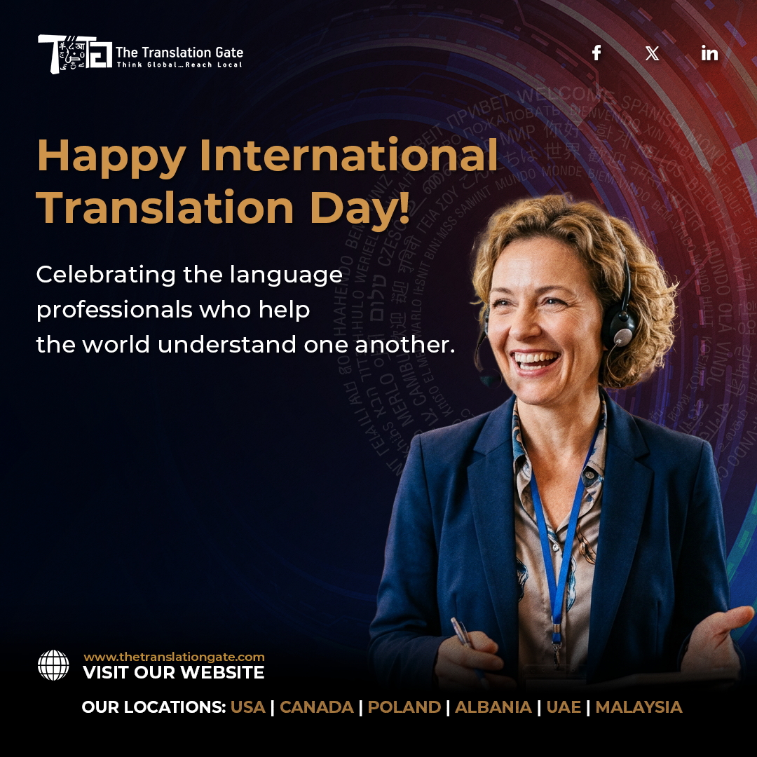 TranslationGate's tweet photo. Happy International Translation Day! 🌎

Celebrating the translators and interpreters who break language barriers and connect people and cultures. 💙

#InternationalTranslationDay #Translation #Interpreting #TheTranslationGate https://t.co/FK6aRtjjld