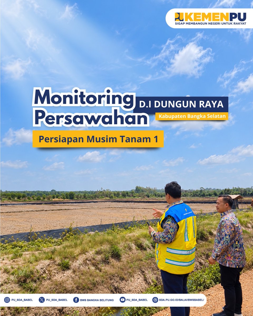 pu_sda_babel's tweet photo. Pada 30 September 2026, BWS Bangka Belitung melakukan monitoring kondisi persawahan di D.I. Dungun Raya, Kabupaten Bangka Selatan.

#MengelolaAirUntukNegeri #KementerianPU #SigapMembangunNegeriUntukRakyat https://t.co/qq2dFa13as