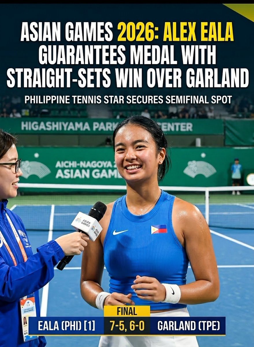 benedictorafael's tweet photo. Asian Games 2026: Alex Eala Secures Medal with Straight-Sets Win Over Joanna Garland
#AsianGames2026 #AlexEala #TeamPhilippines #Nagoya2026 #EalaVsGarland #LabanPilipinas #PinoyPride #TennisNews #AsianGames #TeamPHI https://t.co/XX8x37j2tT