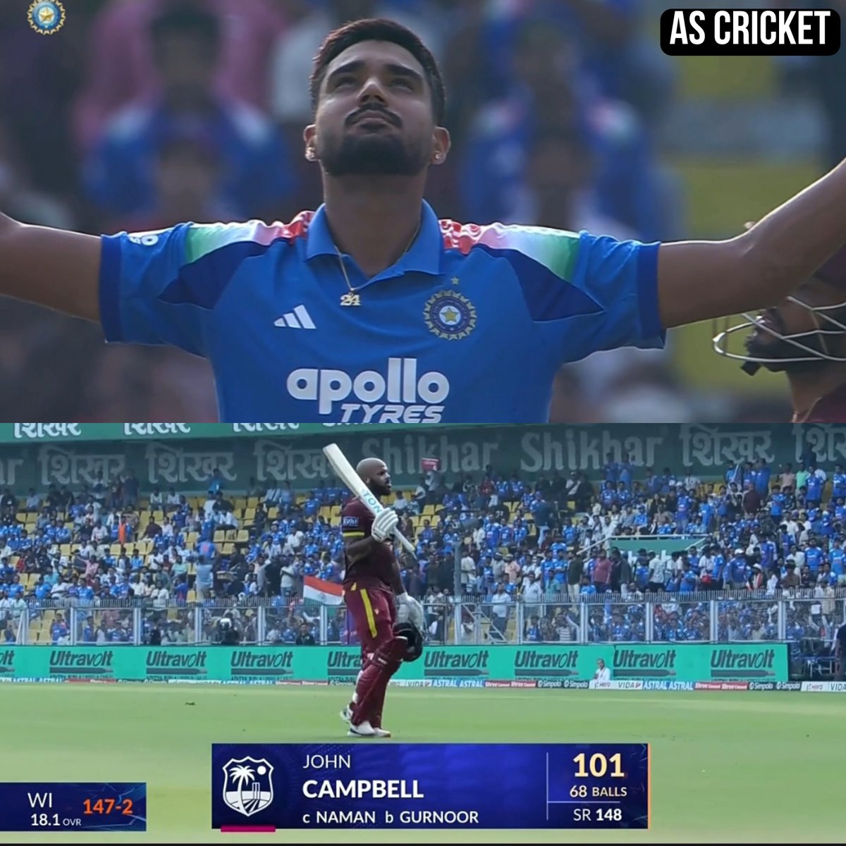 AsCricket01's tweet photo. جان کیمبل کی طوفانی اننگز کا اختتام!

101 رنز کی شاندار اننگز کھیلنے کے بعد کیمبل کیچ آؤٹ ہوگئے۔
#INDvsWI #JohnCampbell #Cricket https://t.co/xcnhDjl0s7