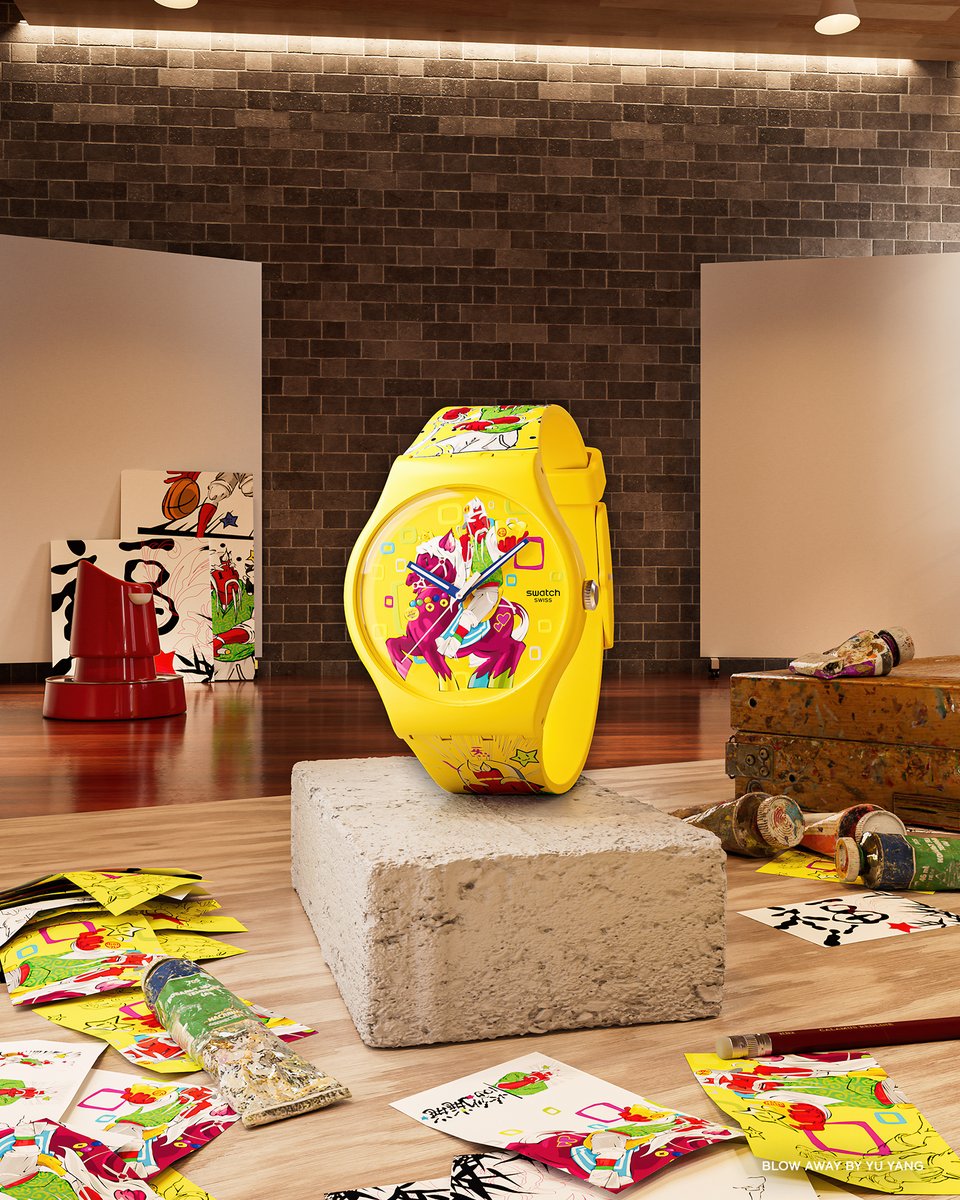 Swatch's tweet photo. Chinese blessings and messages get a street art twist in BLOW AWAY, featuring artist Yu Yang’s signature character, Guan Xiao Ye.

#SwatchArtPeaceHotel #SwatchLovesArt https://t.co/KN12sMBSDf https://t.co/83Xuug1FEm