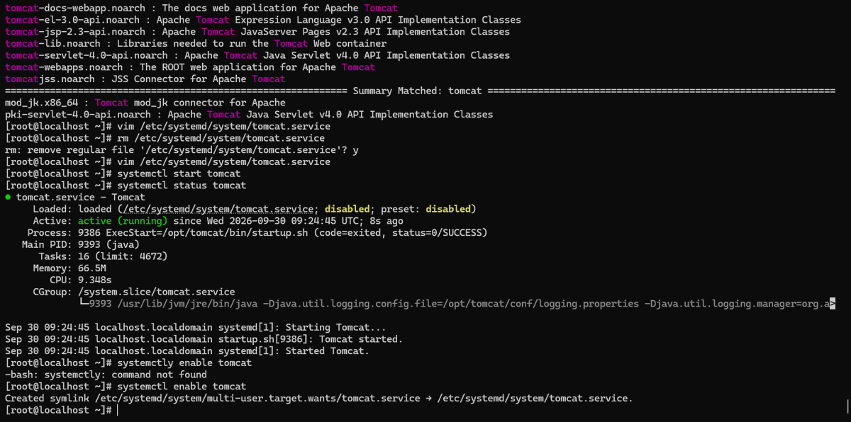 AnthonyNebenmor's tweet photo. Progress in my DevOps journey: manually wrote a systemd service file for Tomcat.

Learned how strict systemd is about syntax, User, WorkingDirectory, ExecStart vs ExecStop. Got it to active (running) and enabled on boot.

#BuildInPublic #DevOps #Linux https://t.co/L4rdIVefrS