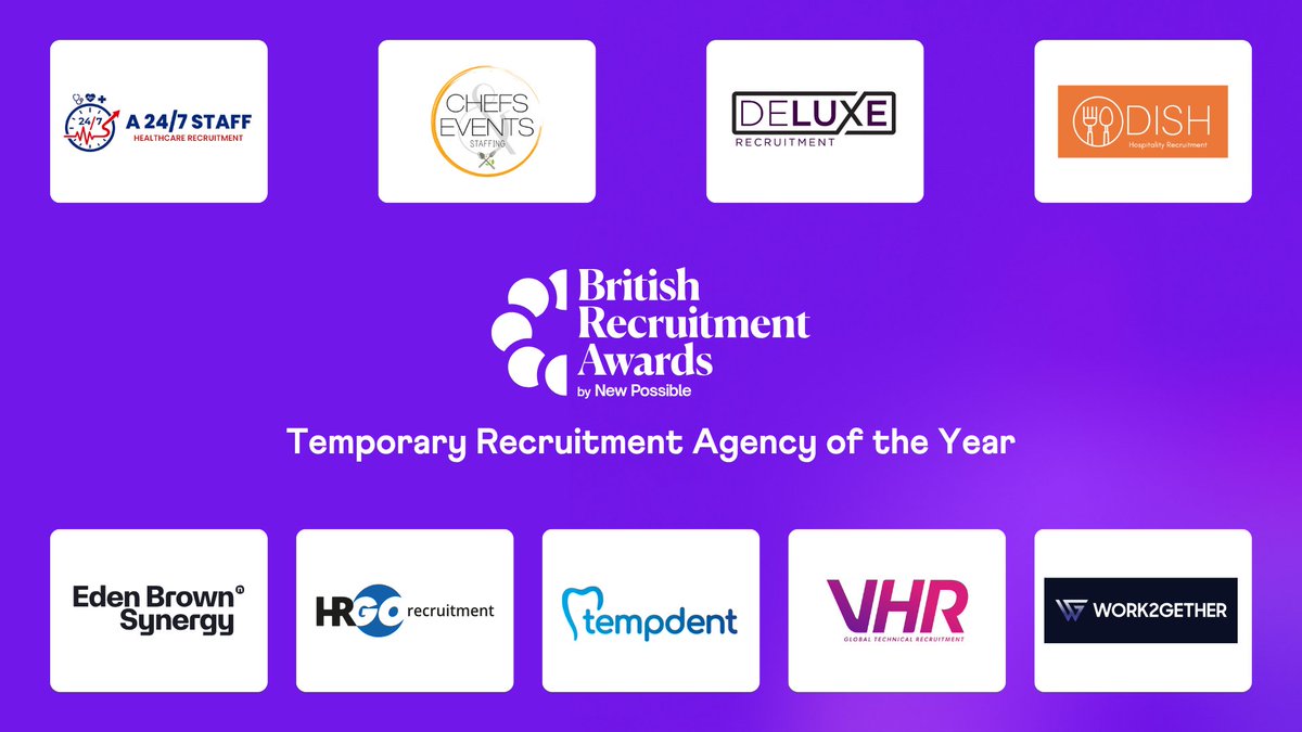 BritRecAwards's tweet photo. Put your hands together for the British Recruitment Awards 2026 'Temporary Recruitment Agency of the Year' Finalists! ✨
Winners revealed 12th November in Central London. 🏆🎉
#Recruitment #Awards #Talent #HR https://t.co/wkGWeVsCJ8