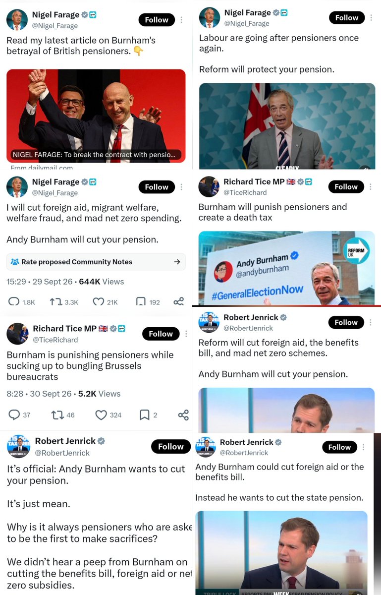 docrussjackson's tweet photo. Reform UK's Richard Tice stated on LBC that Nigel Farage has on multiple occasions declined to guarantee the state pension triple lock because of public finance strains.

These shameless billionaire-funded conmen don't give a shit about pensioners, the poor, or the triple lock 👇 https://t.co/R05o7ZZa51