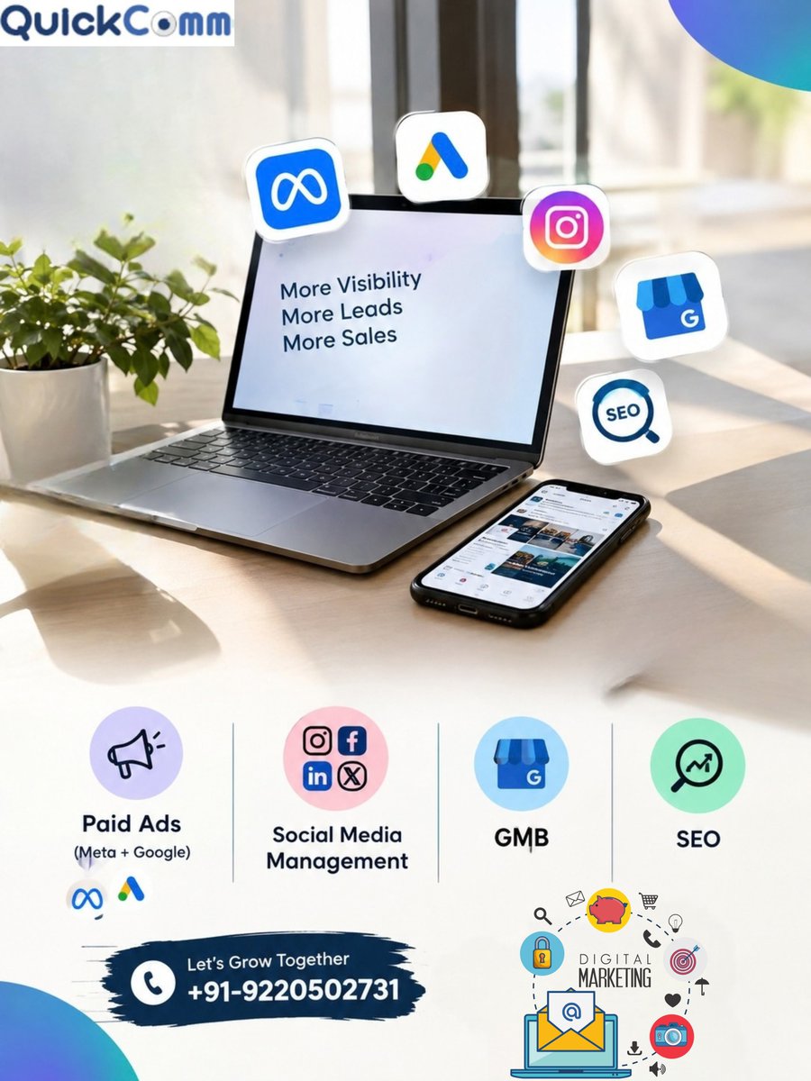 Quickcommtech's tweet photo. Get seen. Get discovered. Get growing. 📈

QuickComm: Ads + Social + GMB + SEO — one growth strategy.

📞 +91-9220502731

#DigitalMarketing #QuickComm https://t.co/MZYS61GJBP