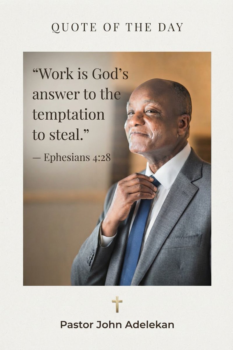 pastor_adelekan's tweet photo. Diligence is a shield. Work is God's antidote to the temptation to steal. Whatever your hands find doing today, do it with excellence and a heart honoring to God🙏🏼. 

#FaithandWork #DignityofL𝚊bour #KingdomWork https://t.co/eE08JNOyiL