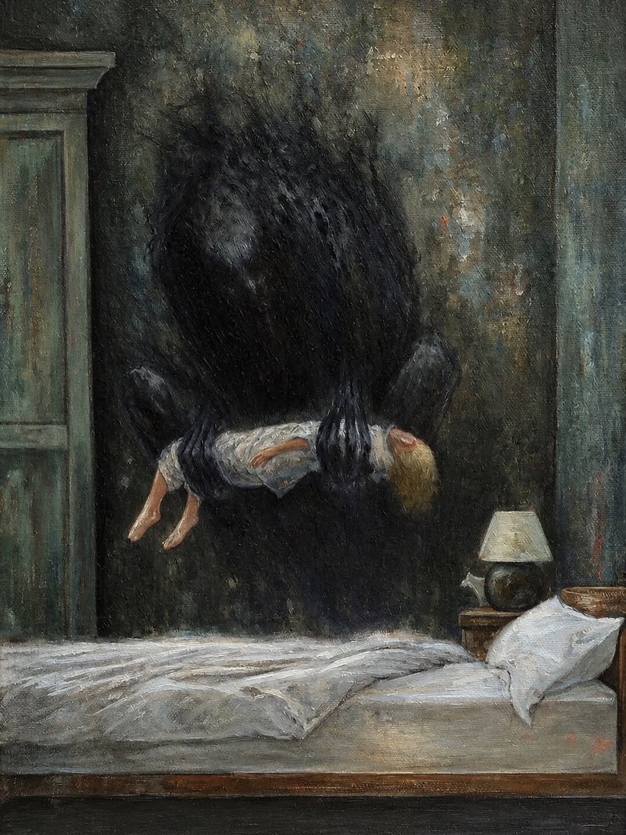 PaintingsPOV's tweet photo. The Awakening (c. 1905, attribution unverified) by Serafino Macchiati

📍Unknown. Location and authorship unconfirmed

The internet credits this nightmare to a 1905 Italian painter, but the paper trail stops dead.

Serafino Macchiati was real, and nightmares were his specialty. https://t.co/JlUZbQ3WBS