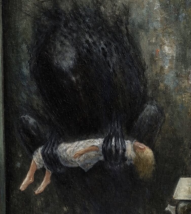 PaintingsPOV's tweet photo. The Awakening (c. 1905, attribution unverified) by Serafino Macchiati

📍Unknown. Location and authorship unconfirmed

The internet credits this nightmare to a 1905 Italian painter, but the paper trail stops dead.

Serafino Macchiati was real, and nightmares were his specialty. https://t.co/JlUZbQ3WBS
