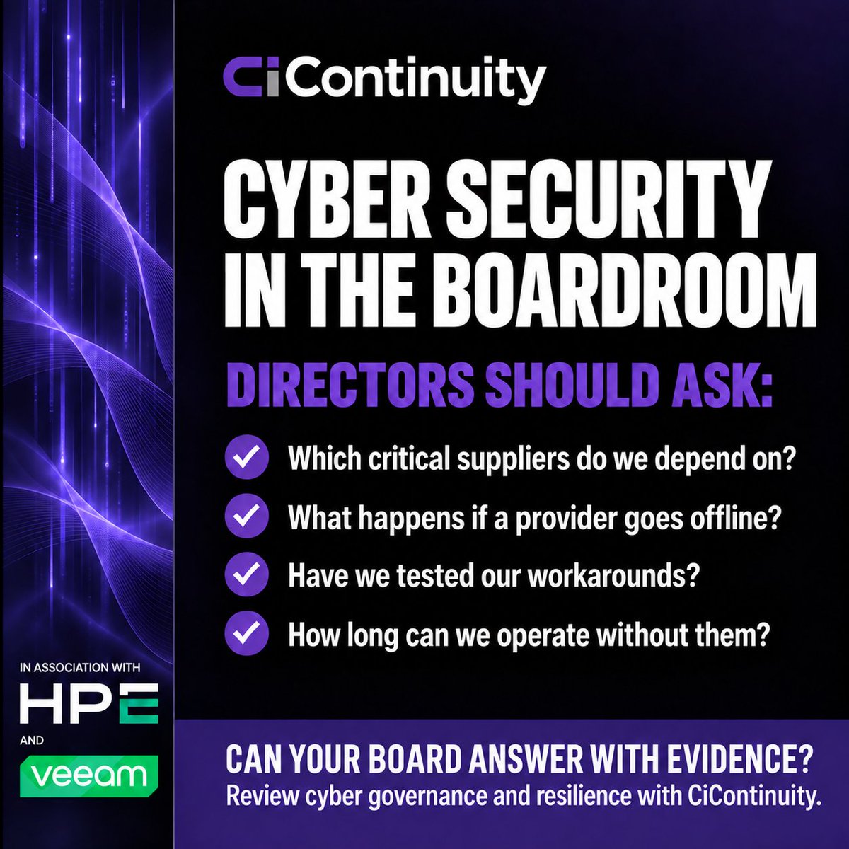 CenterpriseInt's tweet photo. If a critical supplier goes offline, how long can your business keep operating?

Directors need to understand dependencies, tested workarounds and recovery priorities.

Explore the questions in our blog:
 https://t.co/s6rHhrY6Vq

#BusinessContinuity @CiContinuity https://t.co/hICQQOo7ae
