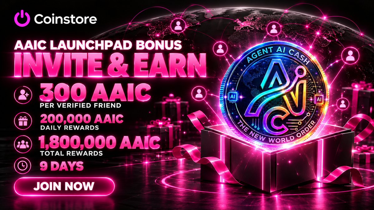 CoinstoreExc's tweet photo. 🎁 AAIC Launchpad Bonus Campaign

Invite new users to Coinstore and unlock $AAIC rewards:
✅ 300 AAIC per verified friend
🎁 200,000 AAIC refreshed daily
🏆 1,800,000 AAIC total rewards
⏳ 9-day campaign

Discover @AgentAiCashOff and join now:
🔗 https://t.co/ydTtMXSRyQ

Terms apply. DYOR.

#Coinstore #AAIC #LaunchpadBonus