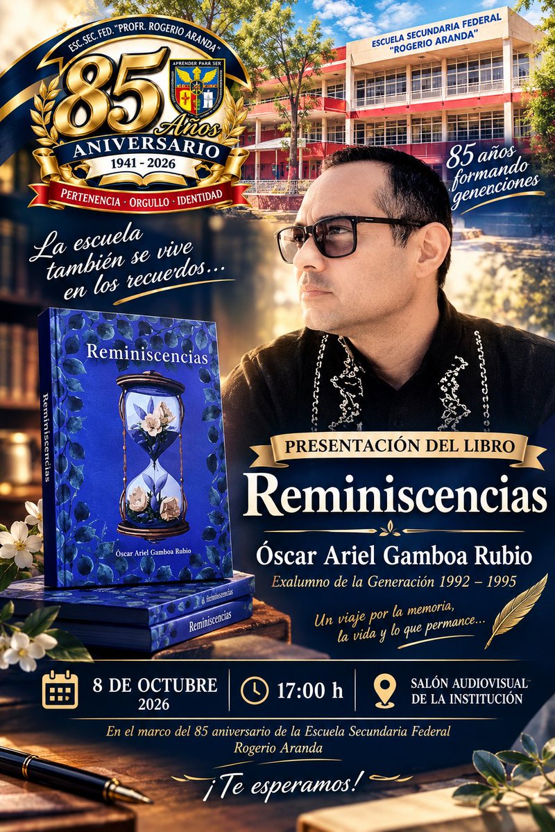 OSKRGAMB's tweet photo. En el 85 aniversario de la escuela secundaria federal "Profr. Rogerio Aranda" de Parral Chihuahua. La presentación del libro "Reminiscencias"
Jueves 8 de octubre en punto de las 5:00 de la tarde en la sala audiovisual de la institución. https://t.co/xLB5XIZfgM