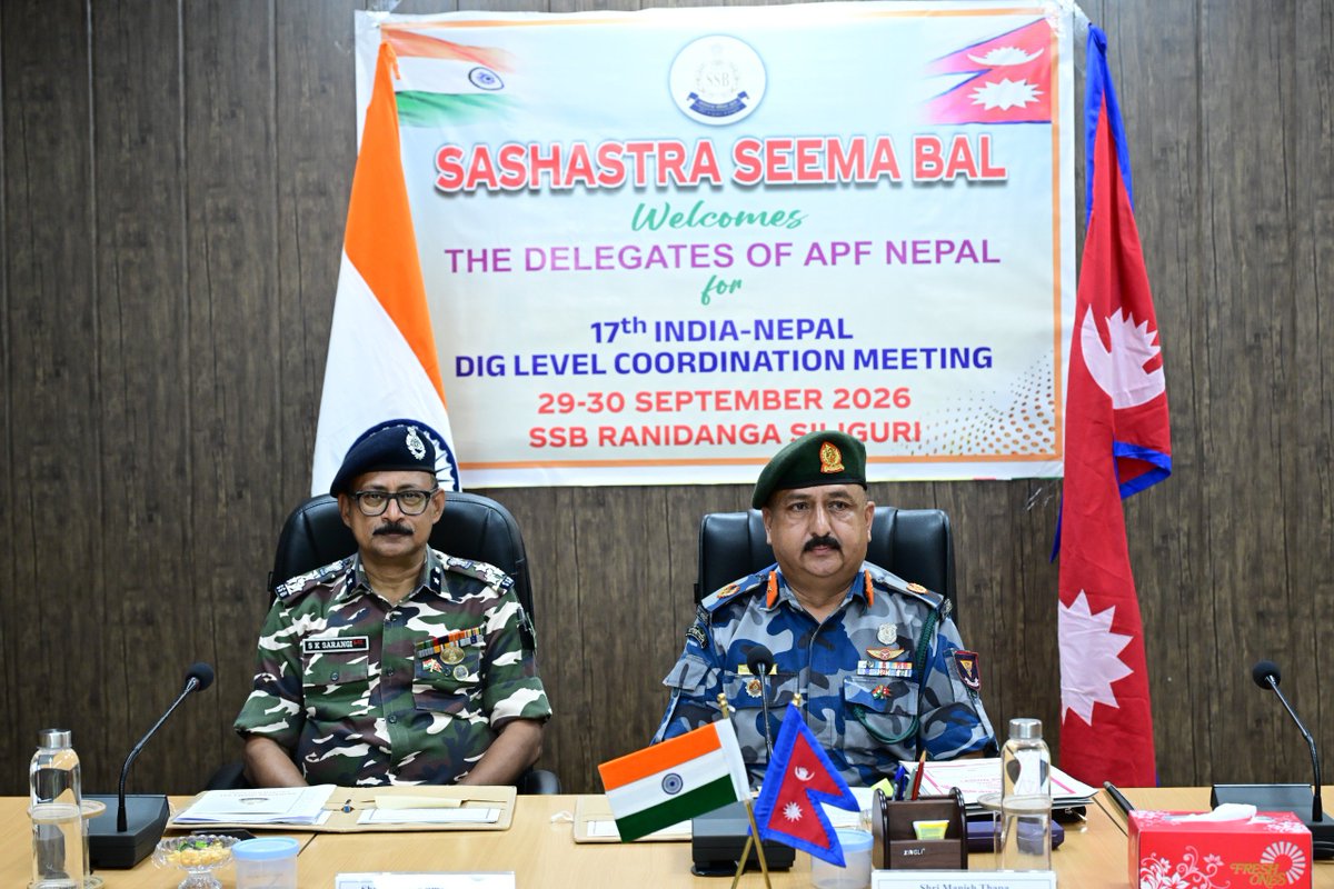 SSBFTRSILIGURI's tweet photo. On 29–30 September 2026, a DIG-level bilateral coordination meeting between SSB and APF Nepal was held at Frontier HQ Siliguri under the guidance of Shri Vandan Saxena IG Ftr HQ, Siliguri. @SSB_INDIA https://t.co/Bto5dhr41t