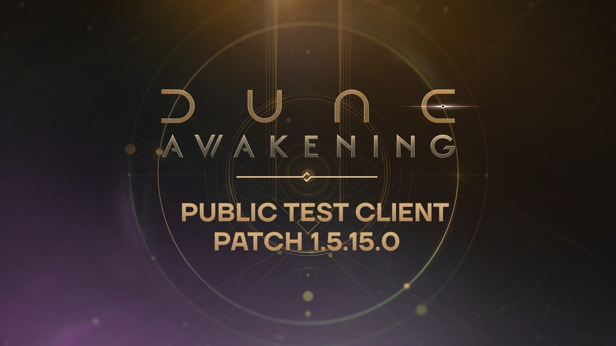 DuneAwakening's tweet photo. Patch 1.5.15.0 is now out on the PTC!

Including an option to launch the game without BattlEye, stability improvements, fixes to progression issues, as well as balance changes.

Find the highlights and full patch notes on our blog:
https://t.co/Y4iDwmBXwq https://t.co/wNkN0edMzD