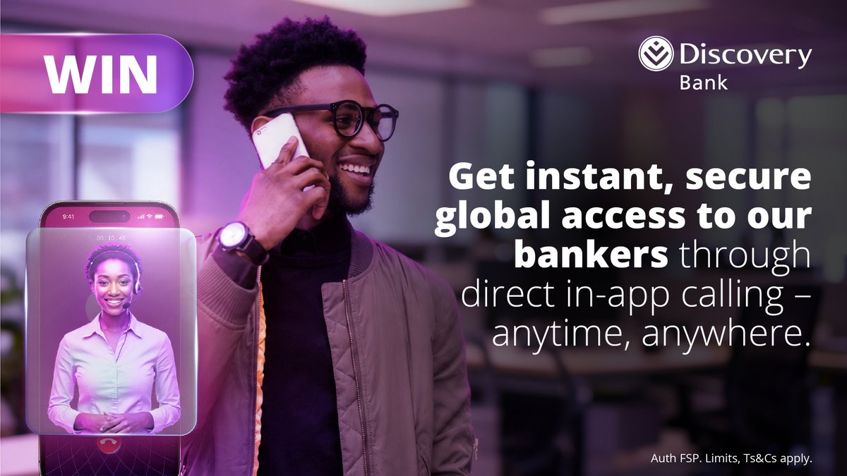 Discovery_SA's tweet photo. Get help with just a tap.

Call securely using In-App calling through the Discovery Bank app using Wi-Fi or mobile data, wherever you are.

Stand to WIN a shopping voucher! Tell us how In-App calling has made getting banking support easier for you. Ts&amp;Cs apply. https://t.co/z713s0hwfj
