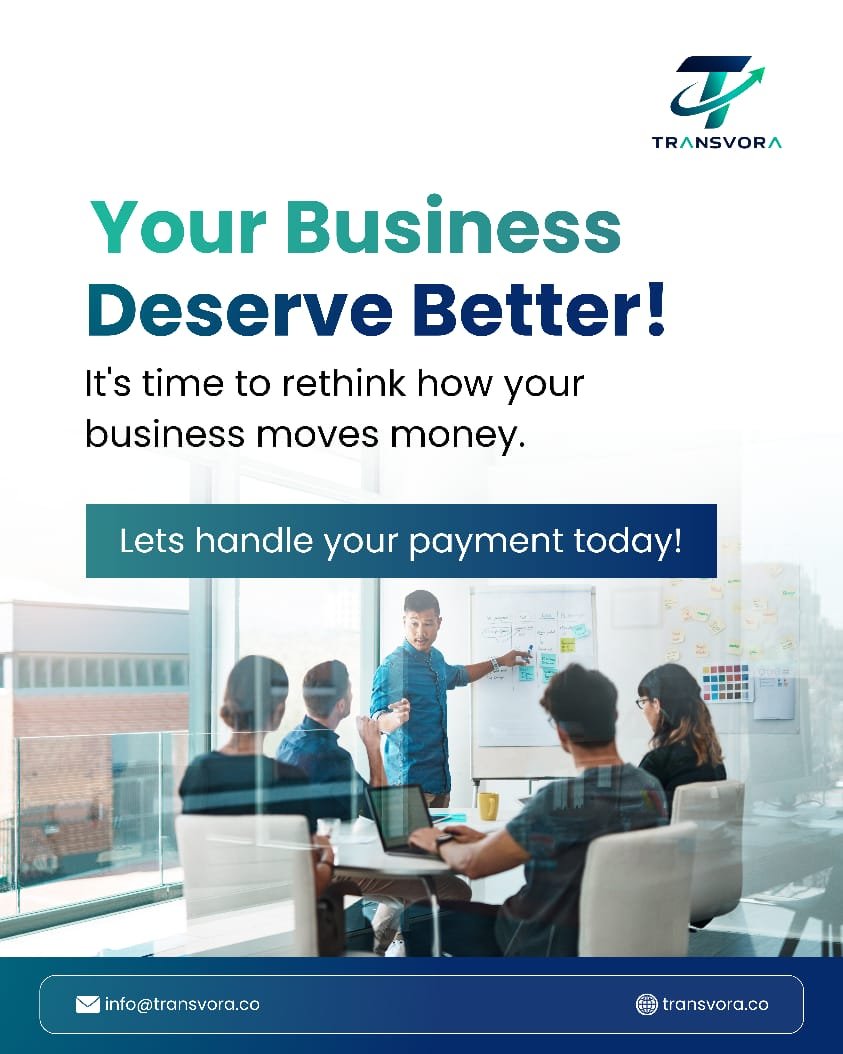 Transvora's tweet photo. Better payment experiences. More room to focus on growth.

Your business deserves better. Move with Transvora. 

#Transvora #CrossBorderPayments #GlobalPayments #BusinessPayments #BusinessGrowth #InternationalBusiness #FinTech https://t.co/3OgziPhDQi