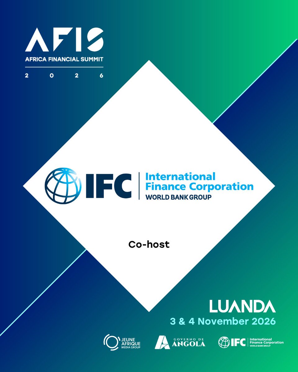 IFCAfrica's tweet photo. What will it take to build a financial system capable of financing Africa’s next phase of growth? On Nov 3–4, leaders from banking, investment, fintech, insurance and policy meet in Luanda for #AFIS2026 to tackle that question & turn ideas into action.
➡️ https://t.co/Ugoaazn7RU https://t.co/e2I7vsEaAF