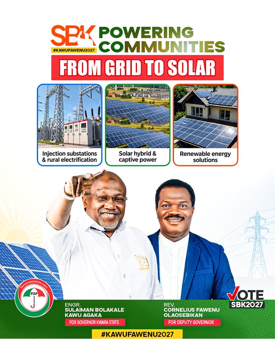 taiye87366's tweet photo. ⚡☀️ FROM GRID TO SOLAR
Powering communities, embracing renewable energy and building a stronger electricity future for Kwara.
Kawu–Fawenu 2027.
#KawuFawenu2027 #SBK2027 #FromGridToSolar #Kwara2027 https://t.co/EcJaJn2kVt