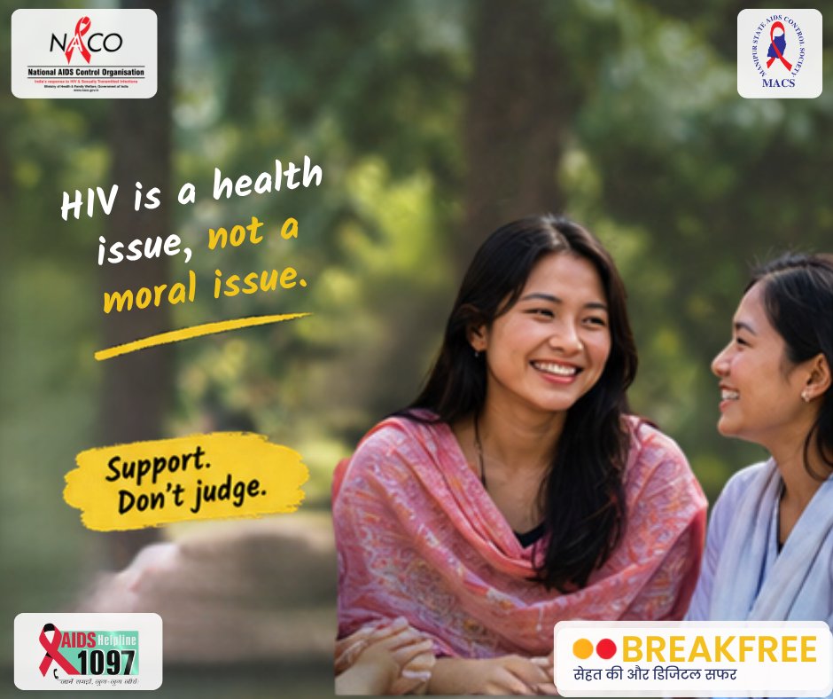 ManipurAIDS's tweet photo. HIV is a health issue, not a  moral issue. Support, don't judge.
#IndiaFightsHIVandSTI #KnowYourHIVStatus #HIVAwareness #HIVPrevention
#EndAIDS #endstigma https://t.co/DipbB8XlX2