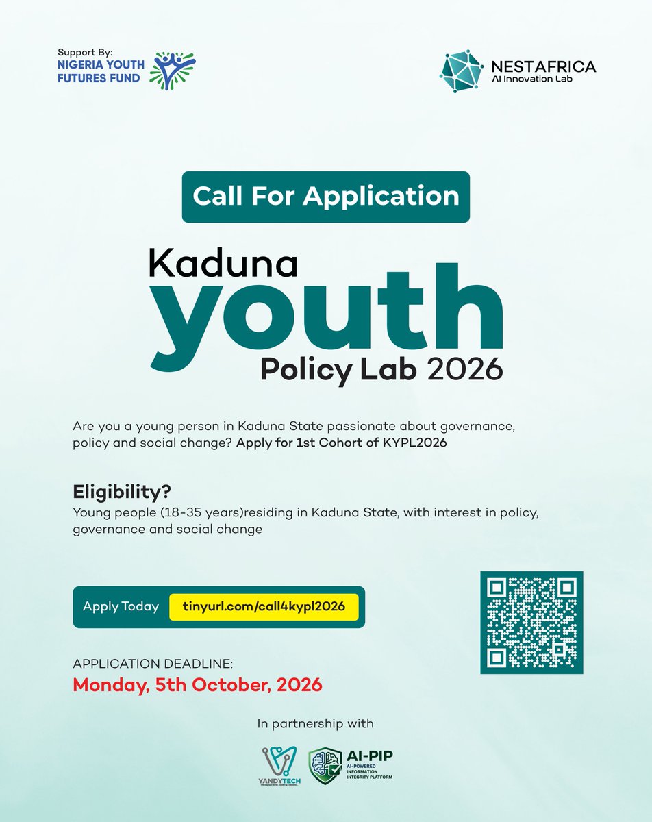 nestafricaai's tweet photo. 📢 CALL FOR APPLICATIONS!
What happens when young people are equipped not just to participate in #governance, but to understand the #systems, #policies, and #technologies shaping their communities? https://t.co/BomTyEO4yh