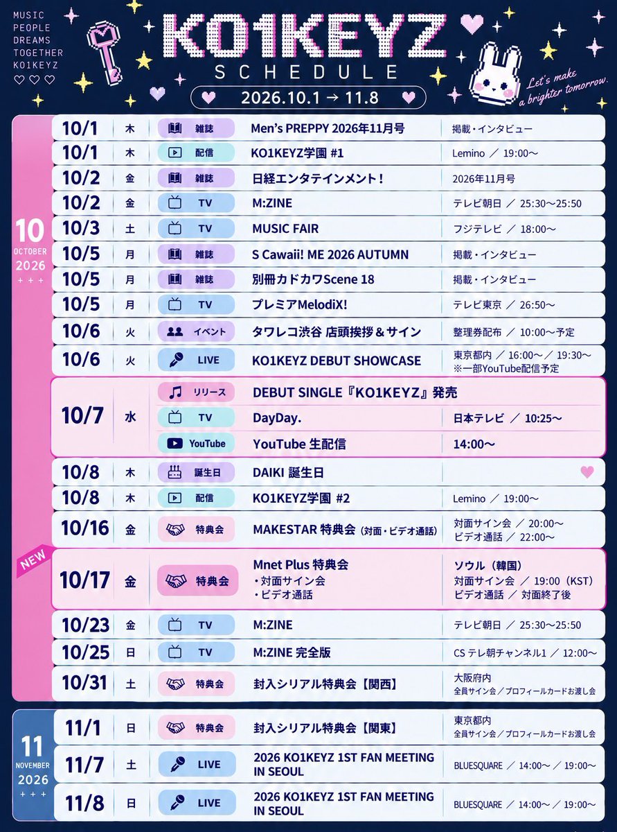 _siyoungtokki_'s tweet photo. KO1KEYZ スケジュール🗓 9/30 更新🆙
今日だけで追加がかなりあったので最新版として更新しました‼️

#KO1KEYZ #コイキーズ https://t.co/681WP9PWEG