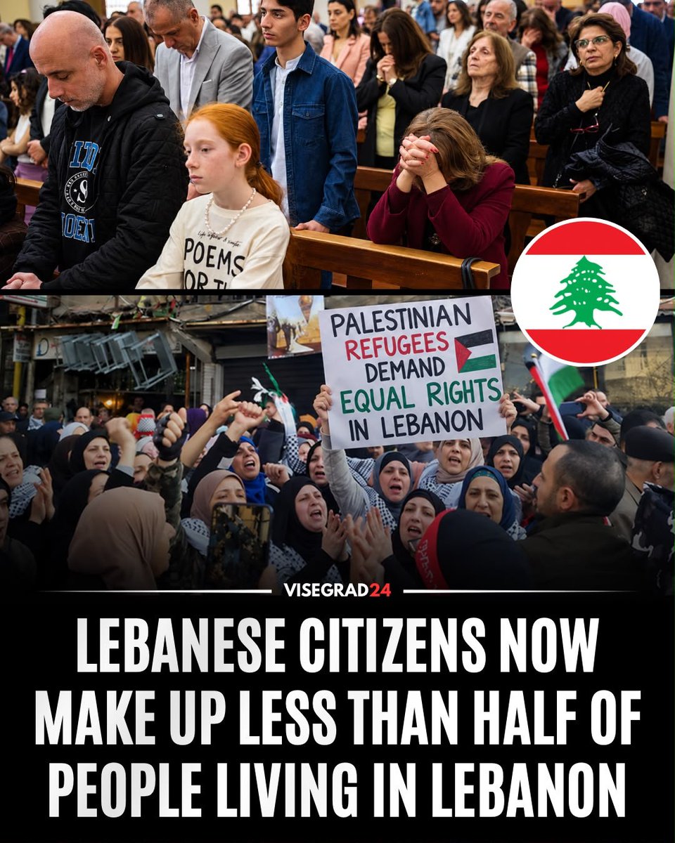 visegrad24's tweet photo. Lebanese citizens may now constitute less than half of the people living in Lebanon, according to recent demographic estimates, amid mass emigration and the large-scale presence of migrant populations from Muslim-majority countries, including Syria, Bangladesh, Sudan, Egypt, and Ethiopia, on top of 230,000 Palestinians.

Demographic estimates put the number of Lebanese currently residing in the country at around 3.5–3.6 million compared with approximately 3.7–4.1 million non-Lebanese residents, potentially leaving Lebanese at only around 46–49% of the population.

Lebanon was established with a Christian majority in 1920, and its subsequent demographic transformation shows how mass immigration can erase a country’s culture, replace its native population, and overtake the nation in just a few decades.

Christians are now estimated to make up only around 16% of the country’s population, compared with roughly 75% Muslims.