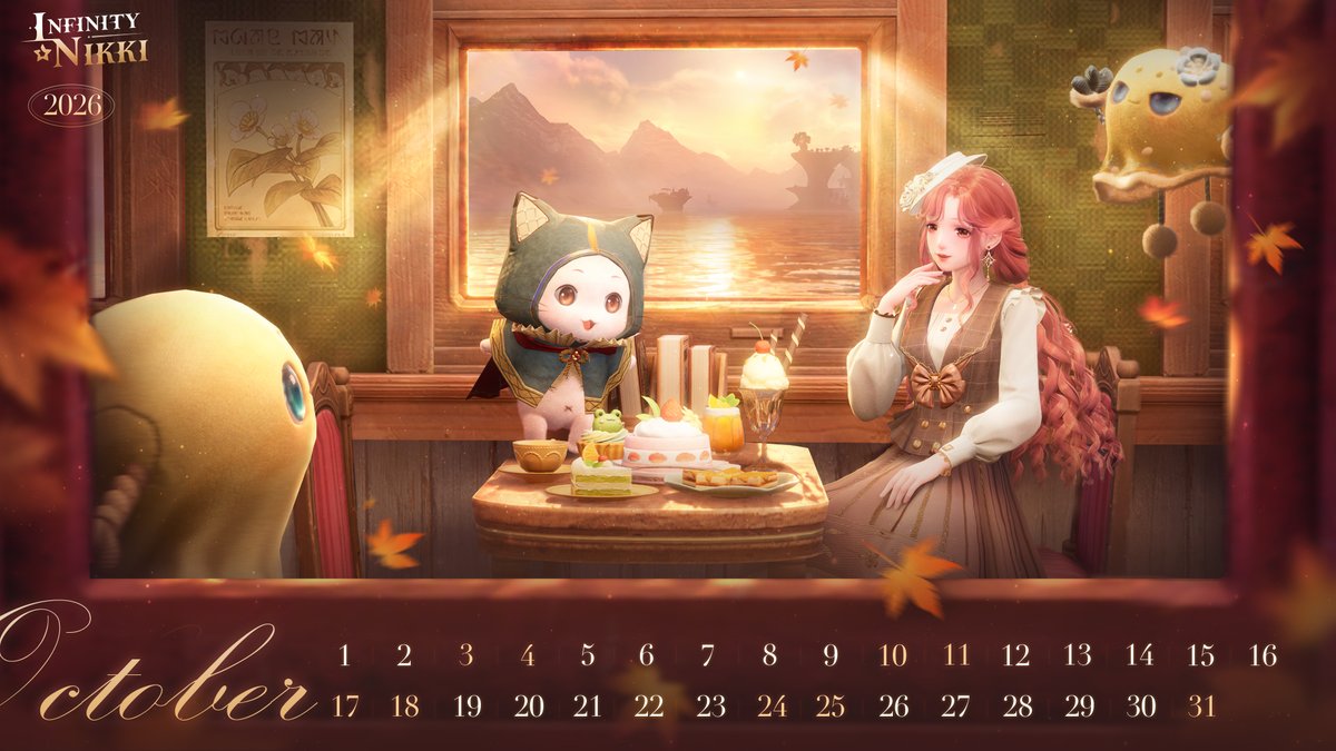 InfinityNikkiEN's tweet photo. ♾INFINITY | Whimsical Treasure
[Calendar for October 2026] ✨
Choo-choo! And we're off. 🚂💨
A breeze sweeps over the hills, sunlight spills across the windowsill, and laughter keeps us company along the way.
The journey is long, but wherever we stop next, it's a wonderful trip when we're together!

======
Dear stylist, the October 2026 calendar is here! 🍂
May you set off with a light heart, take your time, and listen to the world around you, finding little joys in every day.

——
➤ Infinity Nikki Version 2.10 The Feather of Justice is now live worldwide!
➤ Download Now: https://t.co/soaPebzlY9
➤ Join us on Facebook Group: https://t.co/rabLOeX3ac
#InfinityNikki
#TheFeatherofJustice