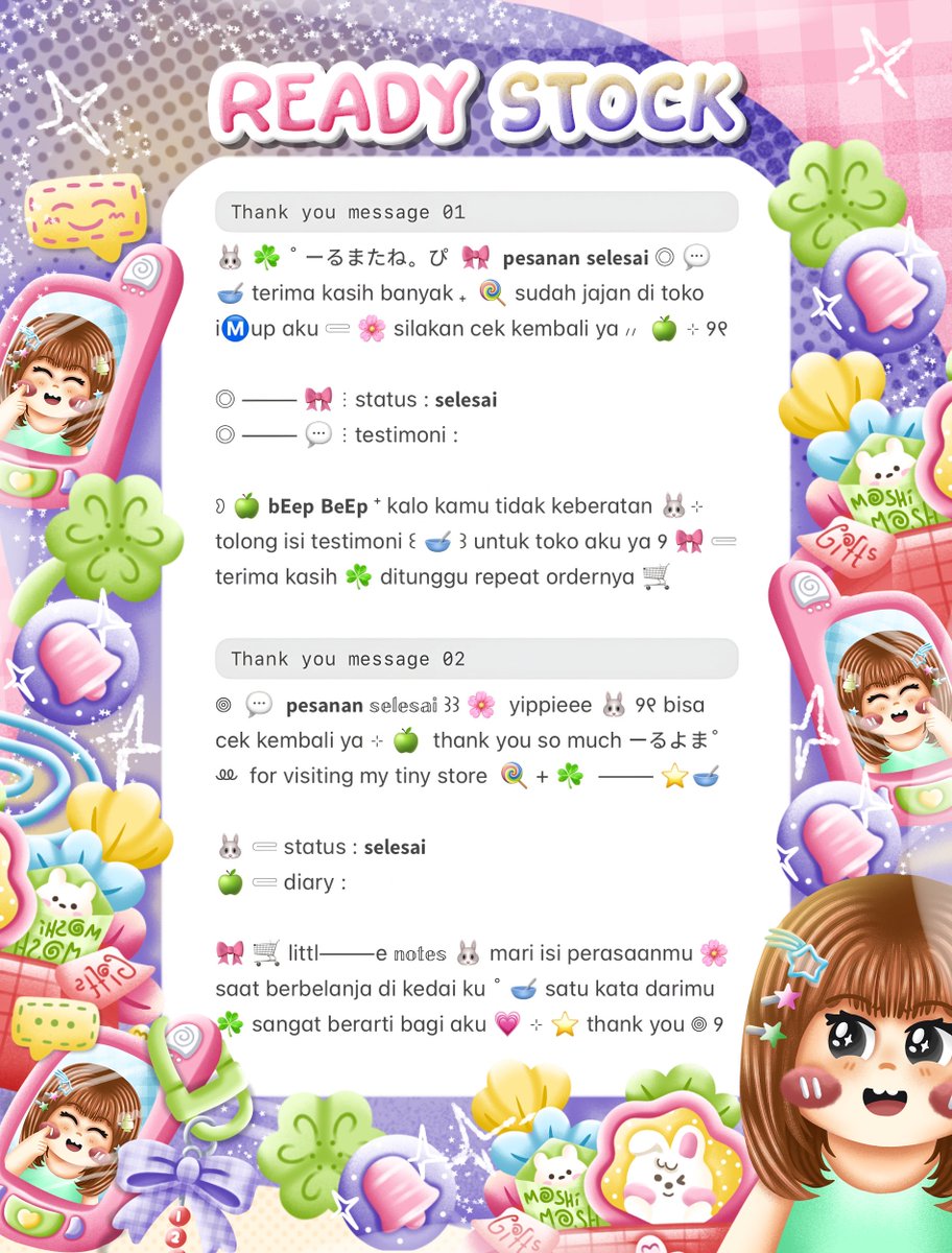 charmouraa's tweet photo. ◎ ꔛ ˚ help repost? thank you 🎀 💬

🍏 gusyyy aku bawa ☘︎ 4 wording thank you message  ៸៸ 👛 𓊔 👚 price only @ 5.500 𖠗 ⁺ 🍪🐰 bisa kamu jemput by dm atau wassap 💬  ーこらいと。。
#zonauangㅤ https://t.co/ddIEHKs6hm