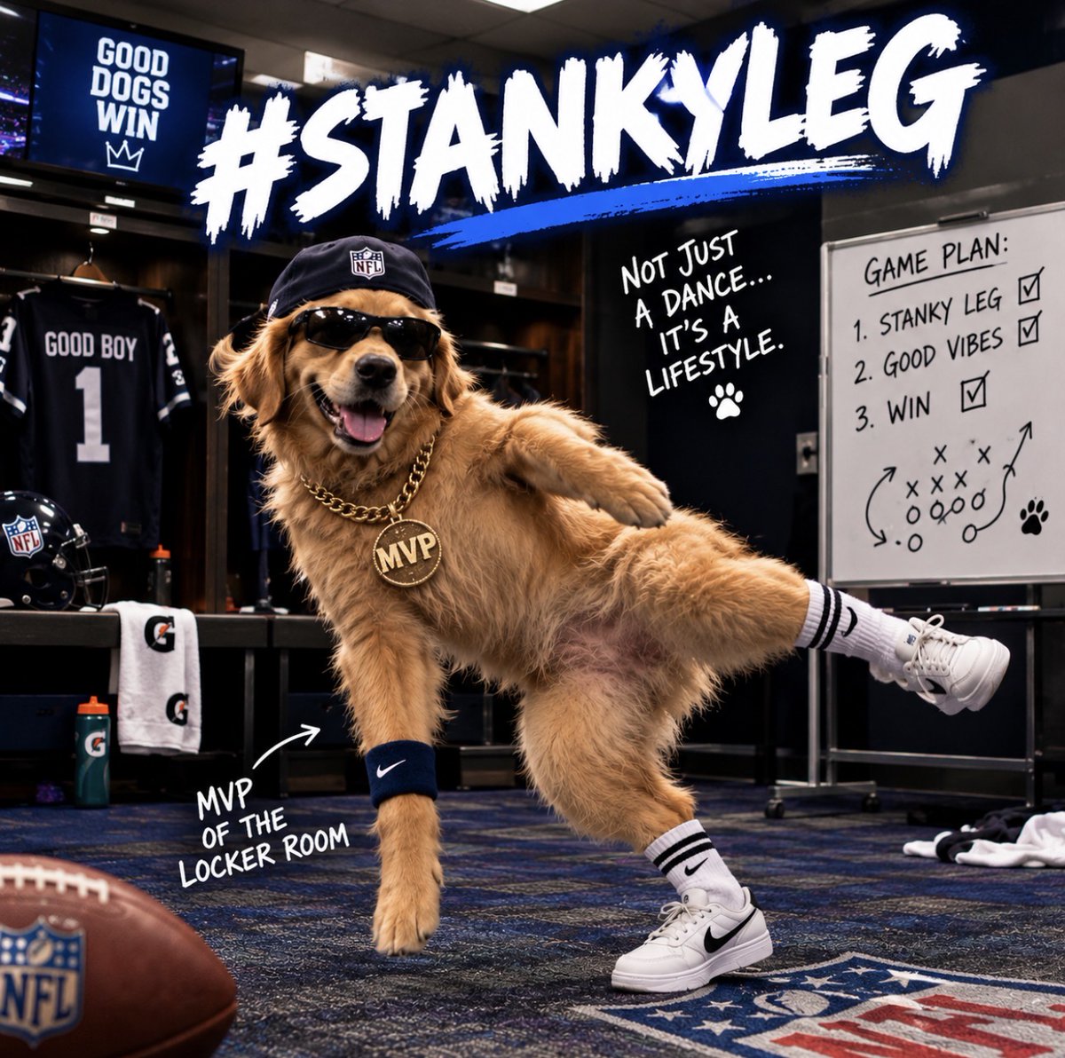DegenWatchikpy's tweet photo. Not just a dance… it’s a lifestyle 🐕🏈
#StankyLeg https://t.co/YeO830ENzY