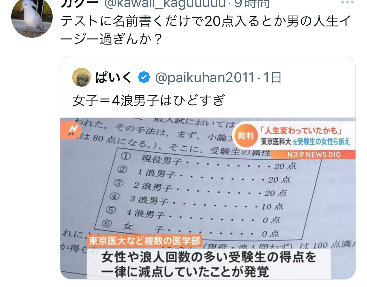 tsuchinoko0624's tweet photo. @MaoMao2222 女子枠を批判するなら、女子枠より前からある男子枠はなんで批判しないんだ？海外だと日本の男子枠の方が有名で批判されまくってるが https://t.co/ozi5Hf9FMv