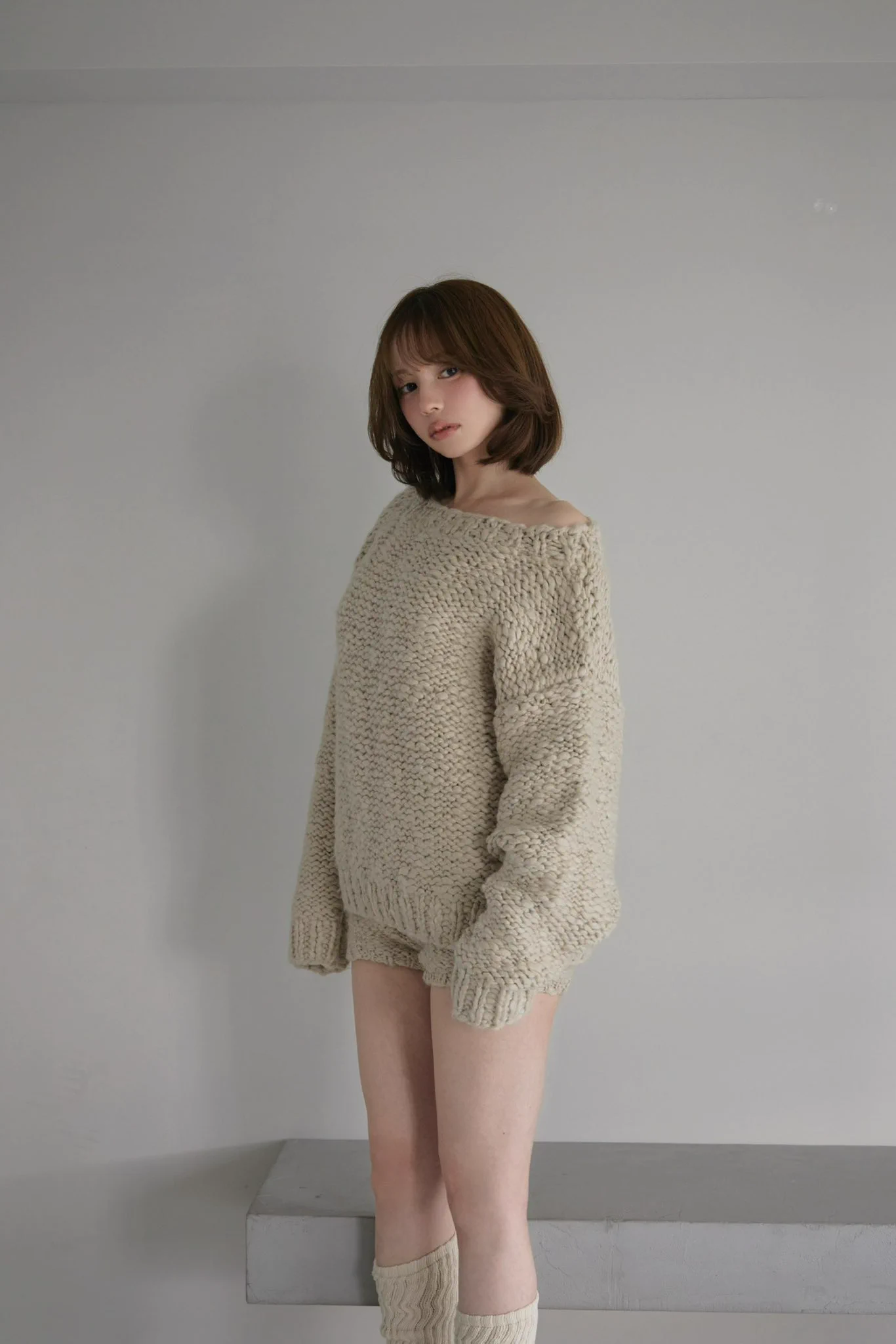 andmary в X: „Fluffy hand knit set up color white/beige ¥22,000 
