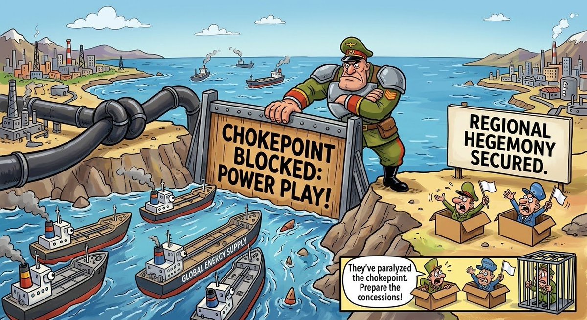 Alirezachegeni2's tweet photo. Disrupting this chokepoint isn't just an economic hit; it's a #power play to show who can paralyze global energy. It’s a preemptive move to box in rivals and lock down regional dominance. Ultimately, controlling strategic routes is the best leverage to contain adversaries and force them to back down before things escalate.