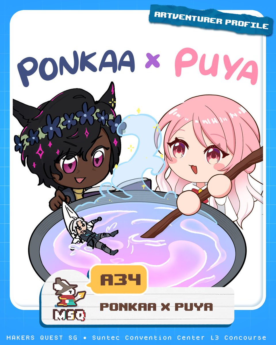 MakersQuestSG's tweet photo. ✨There's something for every adventurer's requirements!✨

B35- inkonvenience store
C23- Commander Mittens
A34- Ponkaa x Puya
B26- Fruit Punch

📍Makers Quest SG
Suntec Concourse L3
17 Oct 2026
10am-7pm
Check out the full map on our website! #msqsg2026 https://t.co/2OAchNmuMZ