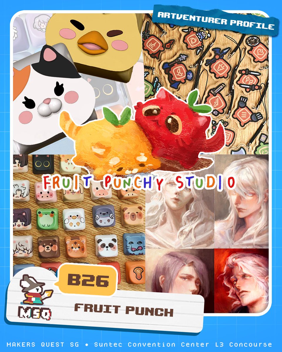 MakersQuestSG's tweet photo. ✨There's something for every adventurer's requirements!✨

B35- inkonvenience store
C23- Commander Mittens
A34- Ponkaa x Puya
B26- Fruit Punch

📍Makers Quest SG
Suntec Concourse L3
17 Oct 2026
10am-7pm
Check out the full map on our website! #msqsg2026 https://t.co/2OAchNmuMZ