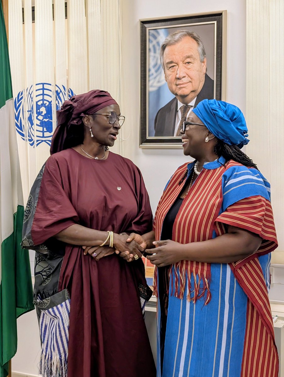 UN_Nigeria's tweet photo. Impactful dialogue as @UN RC a.i. @ElsieAttafuah met with @WFP Regional Director for West &amp; Central Africa @kindaysamba. They discussed the humanitarian reset, support for @NigeriaGov reforms, accelerating #SDGs, driving efficiency gains; &amp;building humanitarian-peace-dev't nexus. https://t.co/aDDug9cS2L