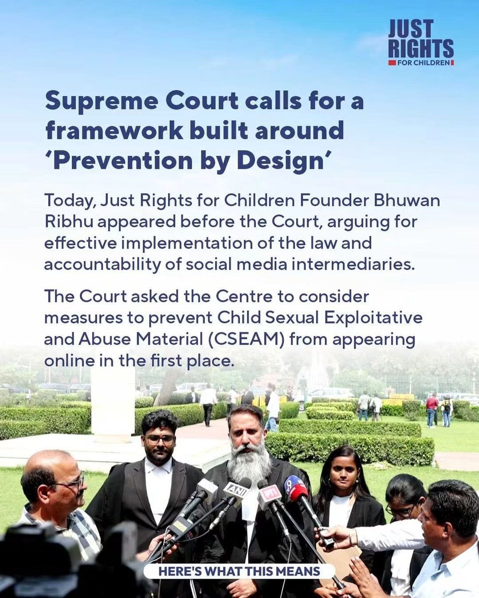 imNBiswas's tweet photo. Protection must come before harm. The Supreme Court’s emphasis on a “Prevention by Design” approach to combat CSEAM is an important step towards safer digital spaces for children. We welcome the focus on proactive safeguards and look forward to swift and effective implementation. https://t.co/TwWrKoR9or